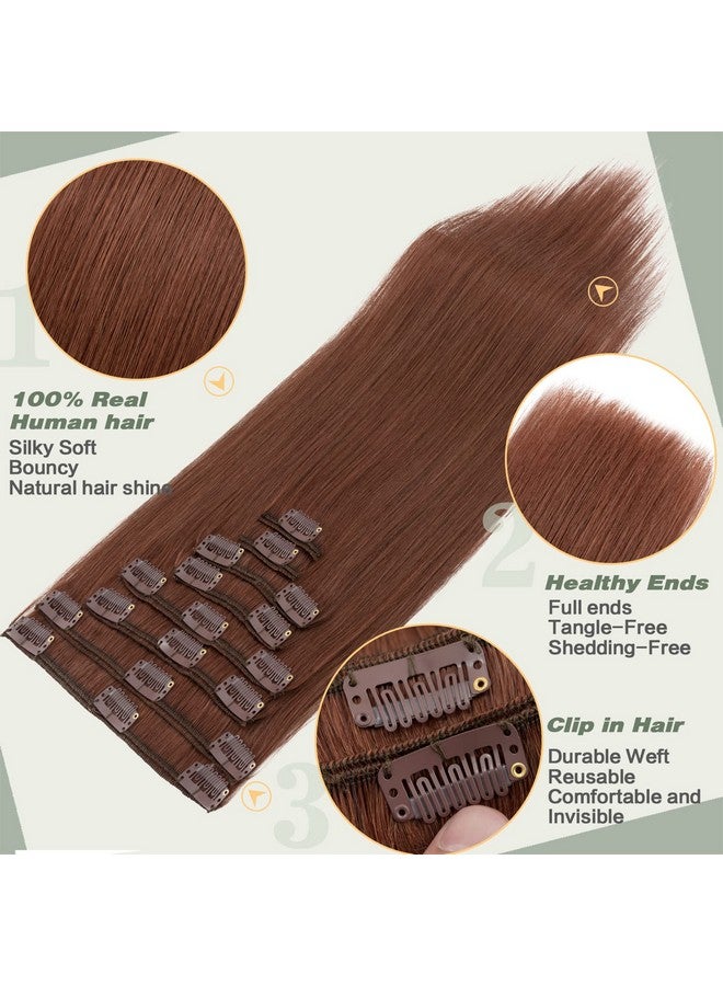 S-noilite Noilite Clip In Human Hair Extensions Auburn Hair Clip In Hair Extensions Standard Weft 100% Real Human Hair Full Head 8 Pieces 18 Clips Silky Soft 16 Inch90G ( Dark Auburn ( 33)) - Image 5