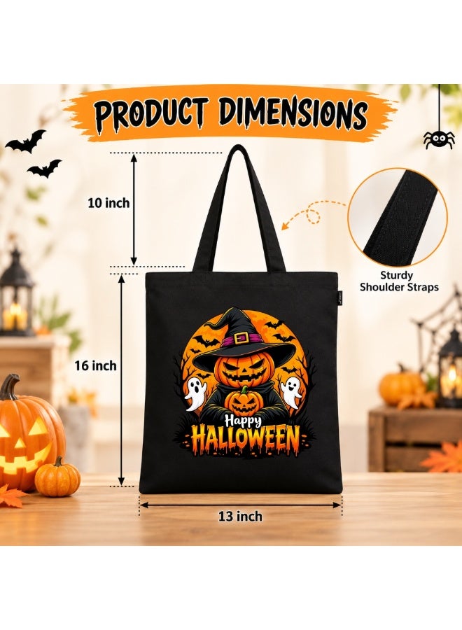 PRINTSHOP4ME Halloween Black Tote Bag | Reusable Cotton Shopping Bag | Pumpkin Design - Image 4