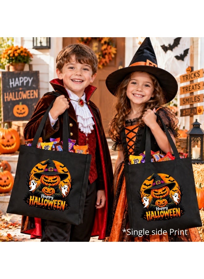 PRINTSHOP4ME Halloween Black Tote Bag | Reusable Cotton Shopping Bag | Pumpkin Design - Image 3
