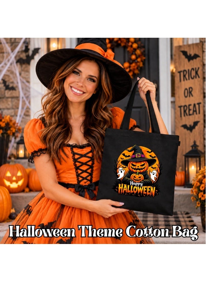 PRINTSHOP4ME Halloween Black Tote Bag | Reusable Cotton Shopping Bag | Pumpkin Design - Image 2