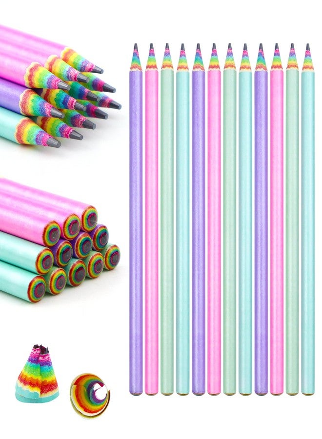 GAUENEEN 12PCS Rainbow Colored Pre-sharpened pencils HB #2, Eco-friendly and Plastic Free Recycled Paper Cute Fun Pencils for School Office Drawing and Writing - Image 1