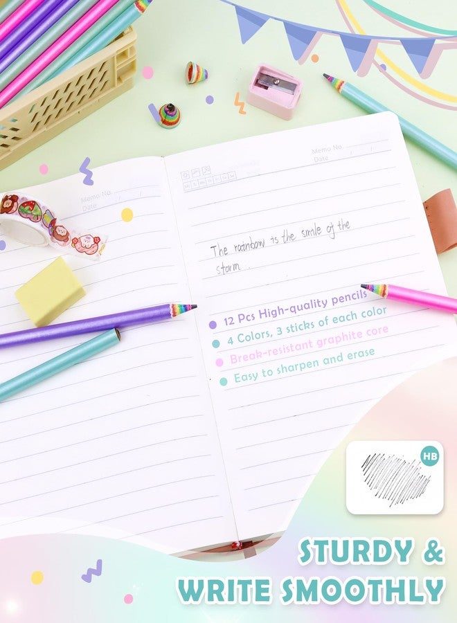 GAUENEEN 12PCS Rainbow Colored Pre-sharpened pencils HB #2, Eco-friendly and Plastic Free Recycled Paper Cute Fun Pencils for School Office Drawing and Writing - Image 3