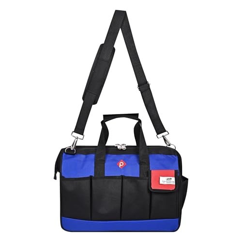PAHAL 16 Inch Tool Bag Wide Mouth, Heavy Duty Waterproof Nylon Tool Organizer for Electrician, Technician, Plumber, AC Mechanic & Carpenter (Blue, Large, Multi-Pocket, Empty) - Image 2