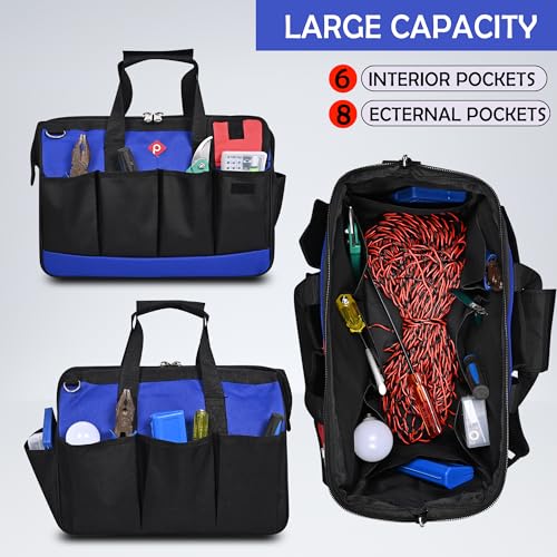 PAHAL 16 Inch Tool Bag Wide Mouth, Heavy Duty Waterproof Nylon Tool Organizer for Electrician, Technician, Plumber, AC Mechanic & Carpenter (Blue, Large, Multi-Pocket, Empty) - Image 4