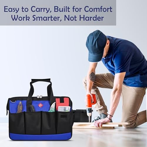 PAHAL 16 Inch Tool Bag Wide Mouth, Heavy Duty Waterproof Nylon Tool Organizer for Electrician, Technician, Plumber, AC Mechanic & Carpenter (Blue, Large, Multi-Pocket, Empty) - Image 5