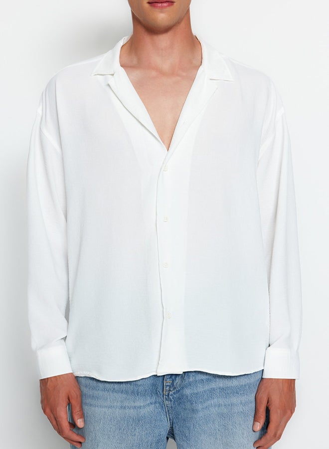 trendyol White Oversize Fit Open Collar Summer Linen Look Shirt - Image 4