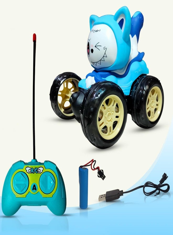NHR 360° Rotating Stunt RC Car for Kids and Children, Remote Control Rechargeable Car with Lights, Music, 180° Flips, 360° Spins, Durable Indoor & Outdoor Toy for Ages 3+ (Blue) - Image 1