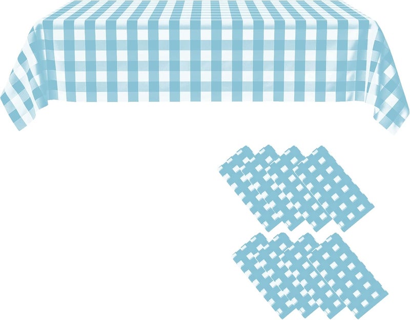 C CRYSTAL LEMON Crystal Lemon 8Pack Turquoise Checkered Plastic Covers  Disposable Plaid Design for Picnic and Party Use - Image 1