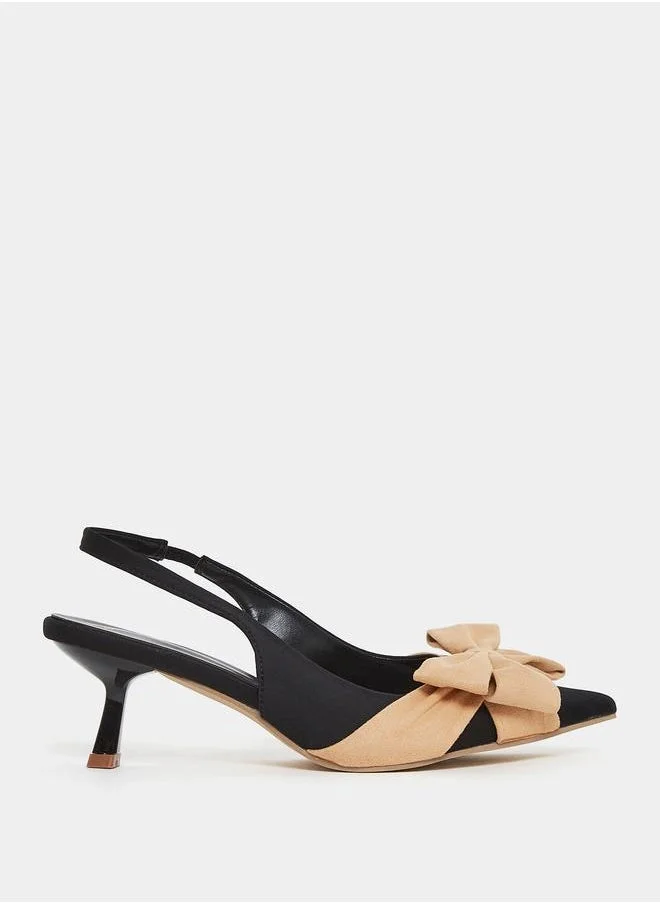 Styli Bow Detail Slingback Kitten Heel Sandals