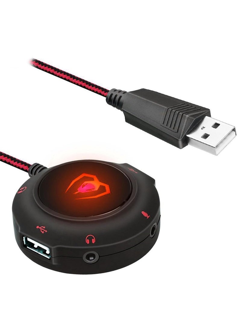 Beexcellent - GM-280 External USB 2.0 Sound Card HUB HIFI 3D Surround Sound Audio Adapter with 3.5mm Jack, Microphone Jack, USB HUB for PC, Laptop, MAC, Compatible with Windows, Vista, Mac IOS (Red) - Image 1