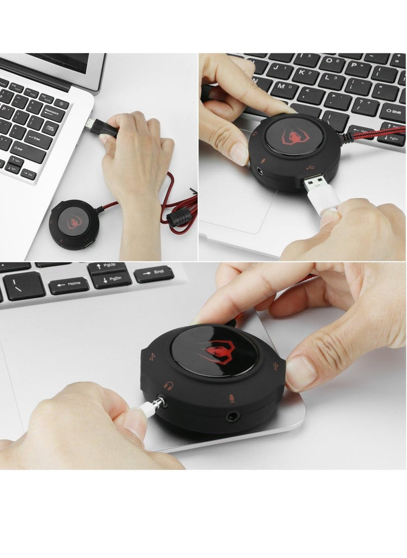 Beexcellent - GM-280 External USB 2.0 Sound Card HUB HIFI 3D Surround Sound Audio Adapter with 3.5mm Jack, Microphone Jack, USB HUB for PC, Laptop, MAC, Compatible with Windows, Vista, Mac IOS (Red) - Image 1