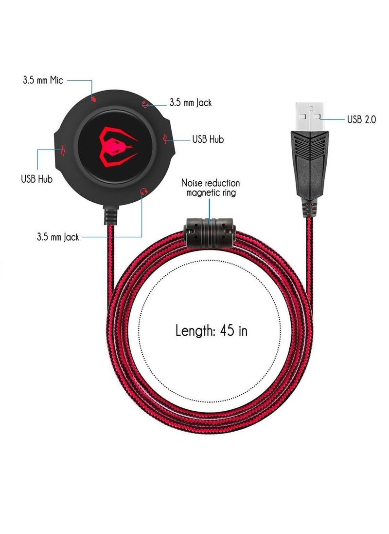 Beexcellent - GM-280 External USB 2.0 Sound Card HUB HIFI 3D Surround Sound Audio Adapter with 3.5mm Jack, Microphone Jack, USB HUB for PC, Laptop, MAC, Compatible with Windows, Vista, Mac IOS (Red) - Image 1