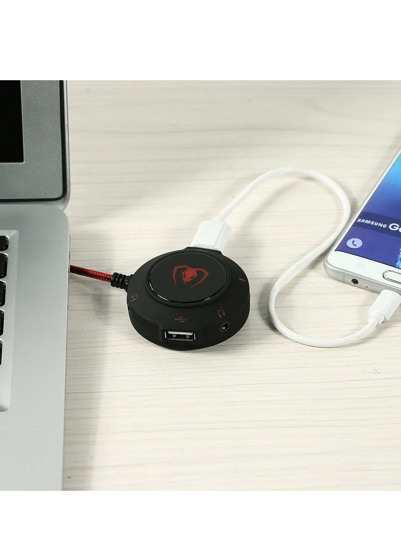 Beexcellent - GM-280 External USB 2.0 Sound Card HUB HIFI 3D Surround Sound Audio Adapter with 3.5mm Jack, Microphone Jack, USB HUB for PC, Laptop, MAC, Compatible with Windows, Vista, Mac IOS (Red) - Image 1