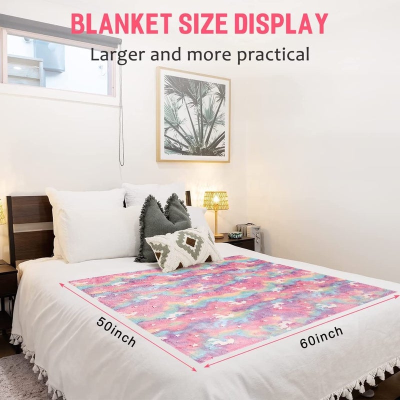 KTrading Blankets for Children Glow in The Dark Blanket Cartoon Print Blankets for Kids Light Weight Soft Cozy ToddlersTravel Lightweight Blanket Multicolor Pack of 1 Rainbow Unicorn - Image 4