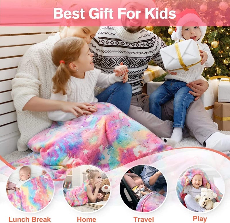 KTrading Blankets for Children Glow in The Dark Blanket Cartoon Print Blankets for Kids Light Weight Soft Cozy ToddlersTravel Lightweight Blanket Multicolor Pack of 1 Rainbow Unicorn - Image 5