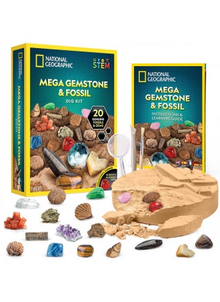 NATIONAL GEOGRAPHIC Mega Fossil and Gemstone Dig Kit - Excavate 20 Real Fossils and Gems, Science Kit for Kids, Rock Digging Excavation Kit, Geology Gifts for Boys and Girls (Amazon Exclusive) - pzsku/Z74717B0381596DDB6AD9Z/45/_/1732281838/f473ea06-331c-4b73-b105-c0b945f768de