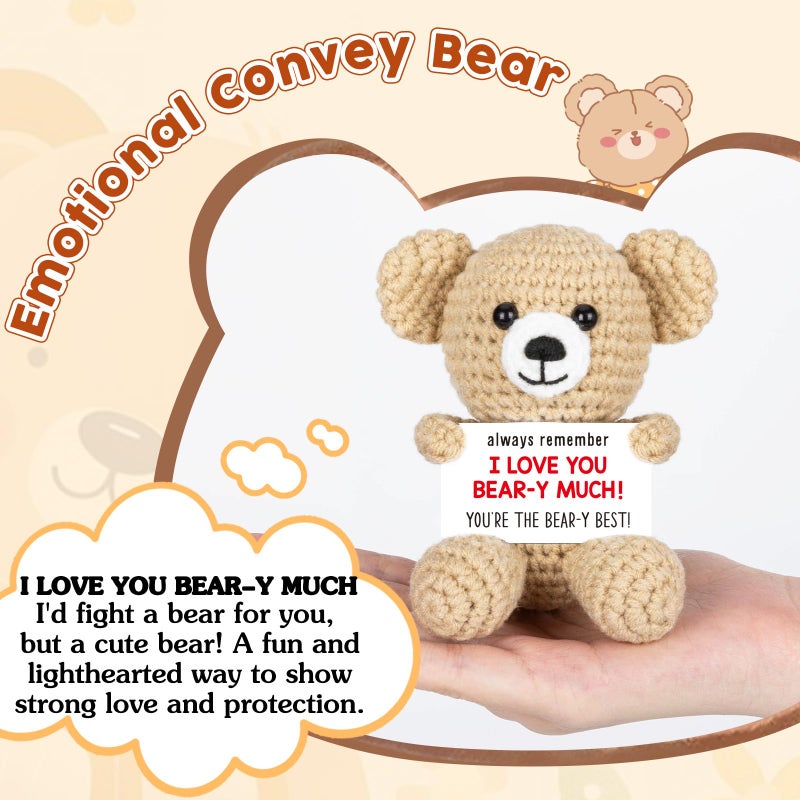 WELLBANEE Mini Crochet Bear Gifts for Her Him, Wife Husband Girlfriend Boyfriend I Love You Gift, Anniversary Birthday Gifts, Handmade Bear Small Stuff Things - Image 2
