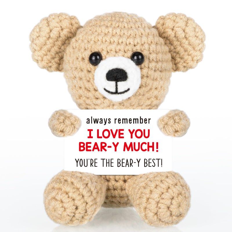 WELLBANEE Mini Crochet Bear Gifts for Her Him, Wife Husband Girlfriend Boyfriend I Love You Gift, Anniversary Birthday Gifts, Handmade Bear Small Stuff Things - Image 1