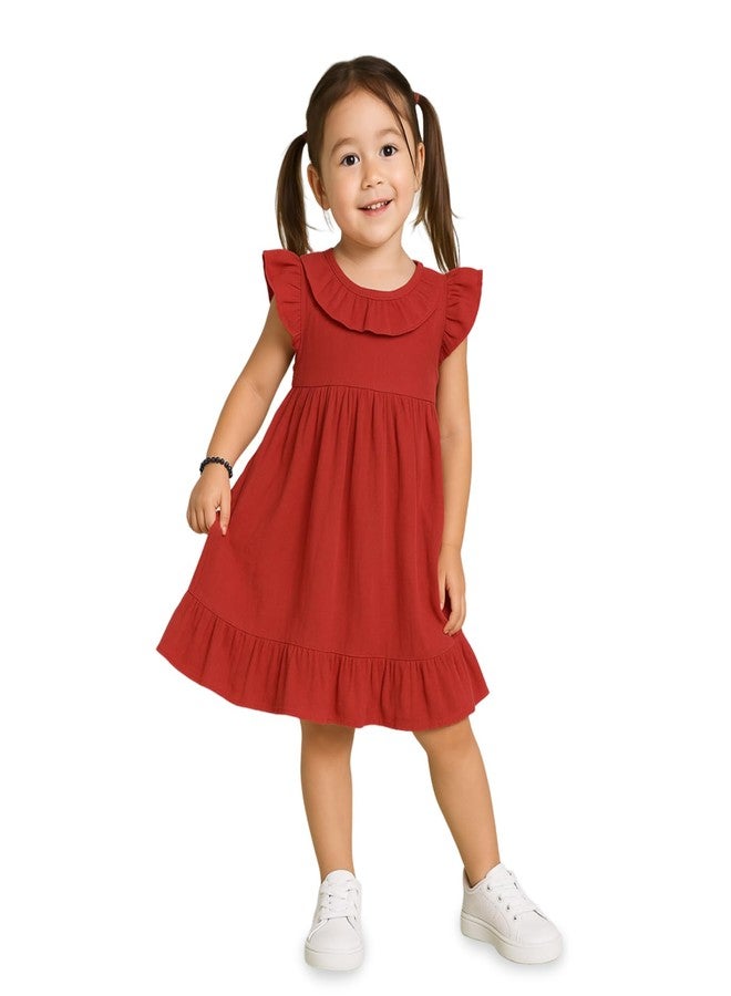 Kidbea® Baby Girls’ Linen Dress | Comfortable, Trendy Ruffled Sleeves & Hem, Soft Breathable Fabric for Everyday & Special Occasions (Maroon, 12-18 Months) - Image 1