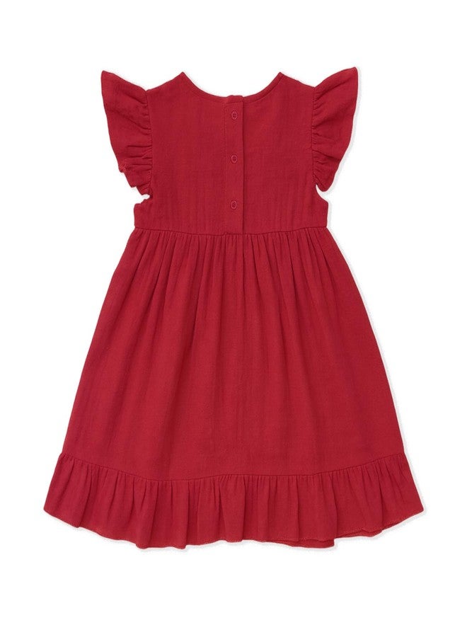 Kidbea® Baby Girls’ Linen Dress | Comfortable, Trendy Ruffled Sleeves & Hem, Soft Breathable Fabric for Everyday & Special Occasions (Maroon, 12-18 Months) - Image 3