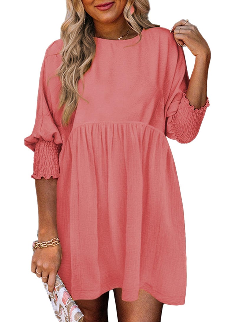 Dokotoo Summer Dresses for Women 2026 Casual Empire Waist A Line 3/4 Sleeve Cute Babydoll Mini Shirt Dress Plus Size Dress Spring Fall Western Cowgirl Church Outfits Pink Dresses for Women XXL - Image 1