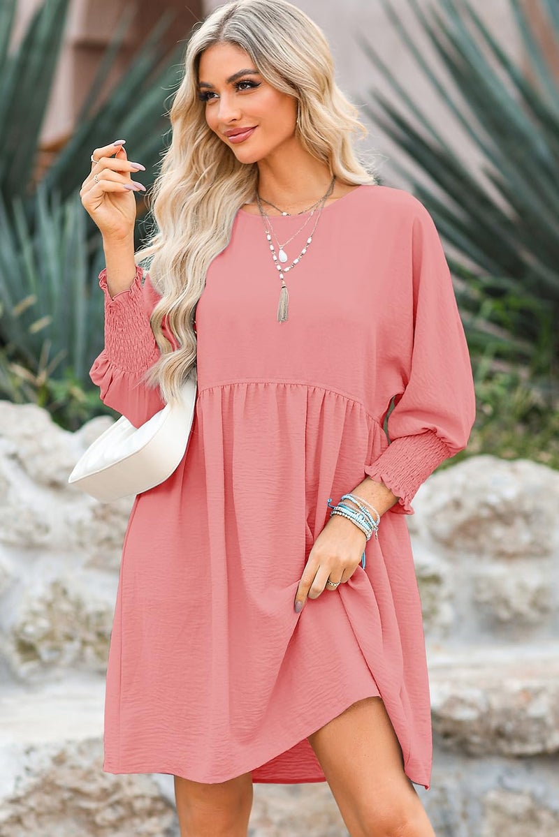 Dokotoo Summer Dresses for Women 2026 Casual Empire Waist A Line 3/4 Sleeve Cute Babydoll Mini Shirt Dress Plus Size Dress Spring Fall Western Cowgirl Church Outfits Pink Dresses for Women XXL - Image 5