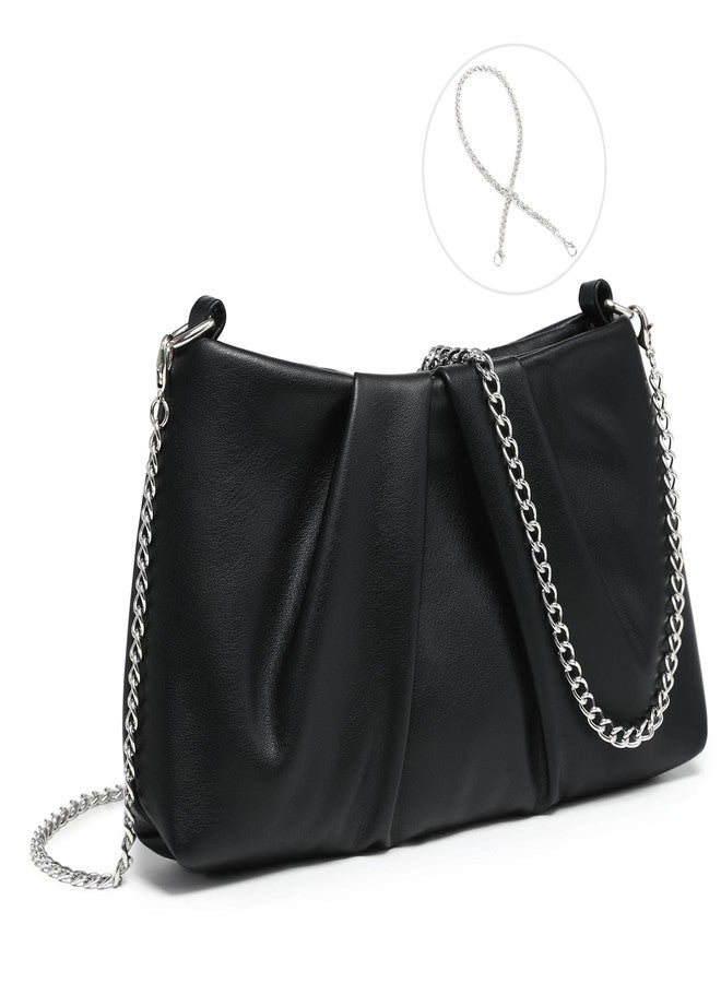 Dasein Elegant Pleated Evening Bag Soft Vegan Leather Clutch Purse Dressy Formal Handbag with 2 Chain Straps for Women (Black) - Image 1