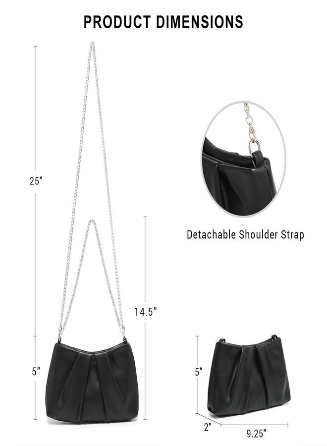 Dasein Elegant Pleated Evening Bag Soft Vegan Leather Clutch Purse Dressy Formal Handbag with 2 Chain Straps for Women (Black) - Image 4