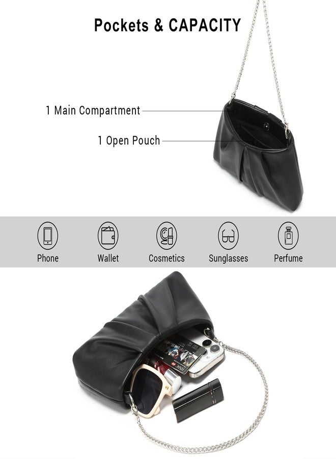 Dasein Elegant Pleated Evening Bag Soft Vegan Leather Clutch Purse Dressy Formal Handbag with 2 Chain Straps for Women (Black) - Image 5