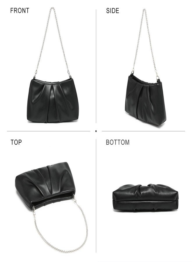 Dasein Elegant Pleated Evening Bag Soft Vegan Leather Clutch Purse Dressy Formal Handbag with 2 Chain Straps for Women (Black) - Image 3