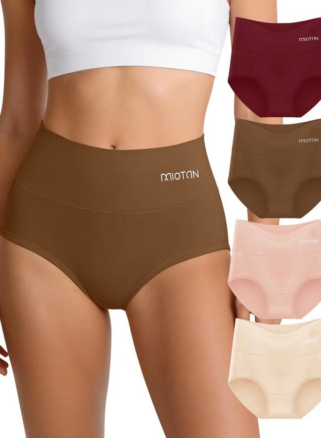 MIOTAN Women's Underwear 4 Pack, Cotton Mid Waisted Ladies Panties Comfy Briefs Full Coverage, Multicolor, L - Image 1
