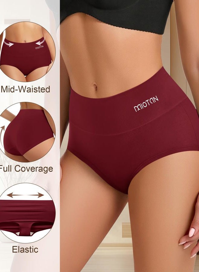 MIOTAN Women's Underwear 4 Pack, Cotton Mid Waisted Ladies Panties Comfy Briefs Full Coverage, Multicolor, L - Image 5