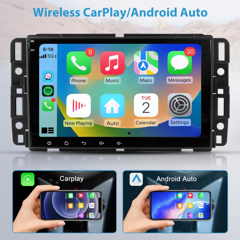 AWESAFE 8" Car Radio Stereo for Chevy Silverado GMC Sierra Yukon Buick 2007-2013 with Wireless CarPlay & Android Auto 4Core 64GB - Image 2