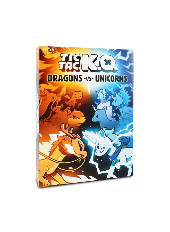 NIBEMINENT Tic Tac K.O. : Dragons vs. Unicorns Base Game - Quick-to-learn team card game for kids, teens, & adults - Adorably ruthless twist on Tic Tac Toe - 2-4 players - Great for game night  - Image 1