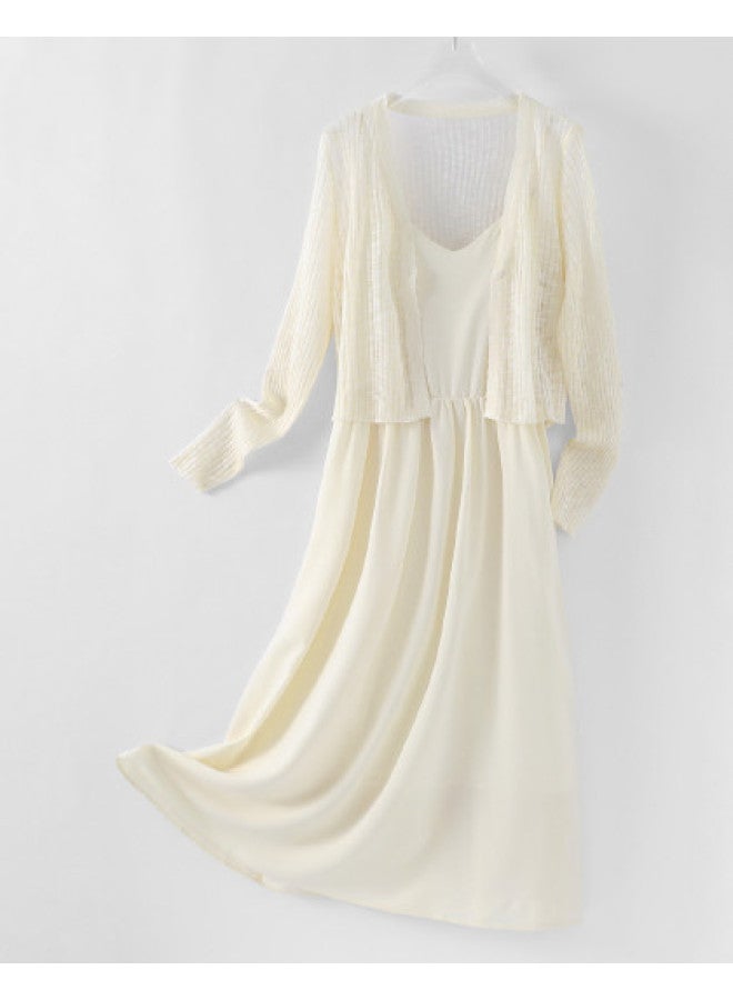 Jeanswest Long Sleeve Cardigan + Slip Dress Two-piece Set - Spring/summer Elegant Midi Dress Petite Outfit - Image 1