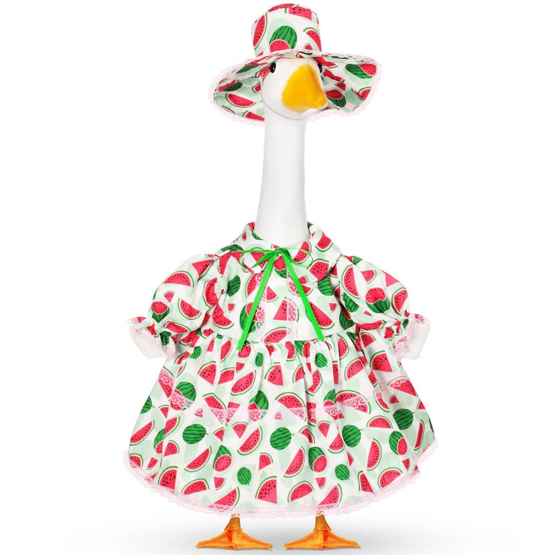 FuWeave Spring Porch Goose Outfit for 23''h Cement Statue Goose Skirt Costume for Summer Outdoor Yard Lawn Patio Decor(Watermelon) - Image 1