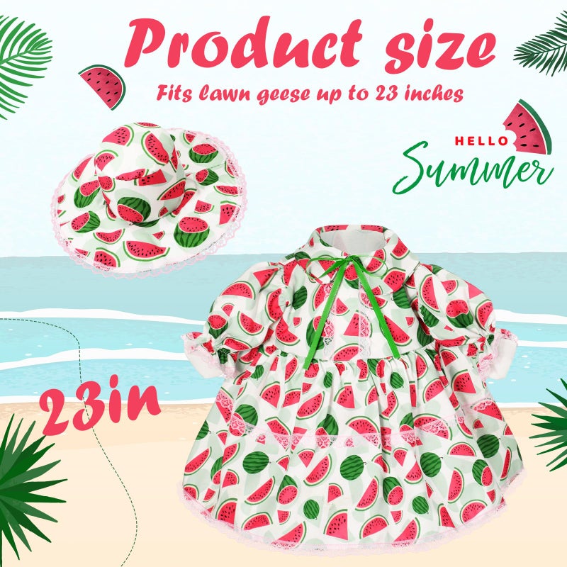FuWeave Spring Porch Goose Outfit for 23''h Cement Statue Goose Skirt Costume for Summer Outdoor Yard Lawn Patio Decor(Watermelon) - Image 2