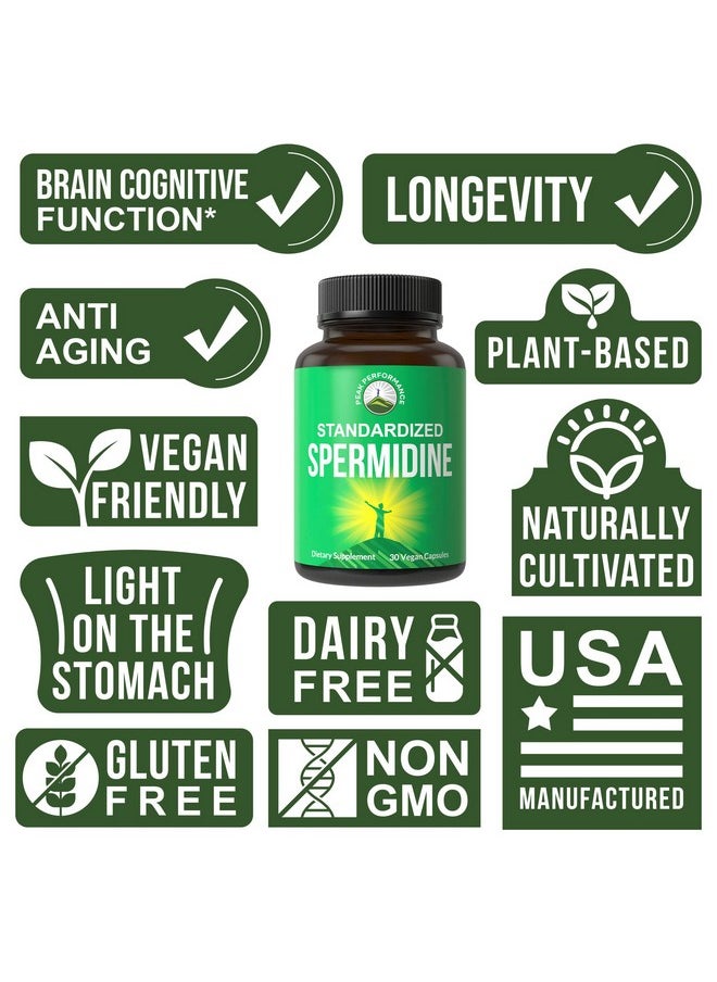 Spermidine Supplement Ultra High Strength Standardized To 99% Spermidine Trihydrochloride More Potent Than Wheat Germ Extract Vegan Capsules For Healthy Aging Longevity Usa Tested Supplements