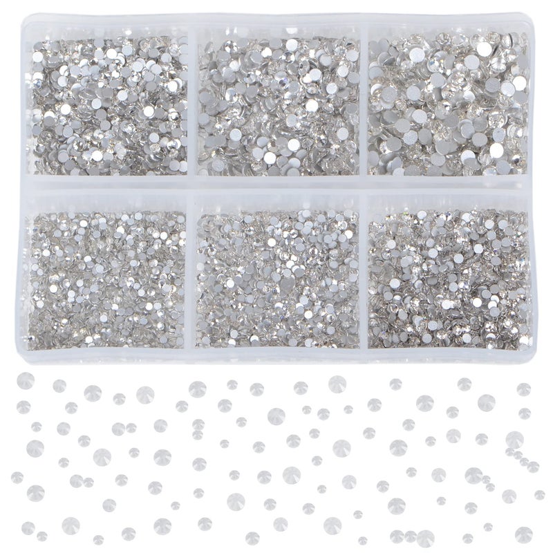 Bymitel 7200 Pieces 6 Mixed Sizes Glue Fix on Glass Rhinestones Round Crystal Gems Flatback for DIY Jewelry Making with one Picking Pen(6-Sizes 7200PCS, Clear Crystal) - Image 2