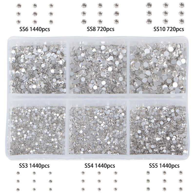 Bymitel 7200 Pieces 6 Mixed Sizes Glue Fix on Glass Rhinestones Round Crystal Gems Flatback for DIY Jewelry Making with one Picking Pen(6-Sizes 7200PCS, Clear Crystal) - Image 4