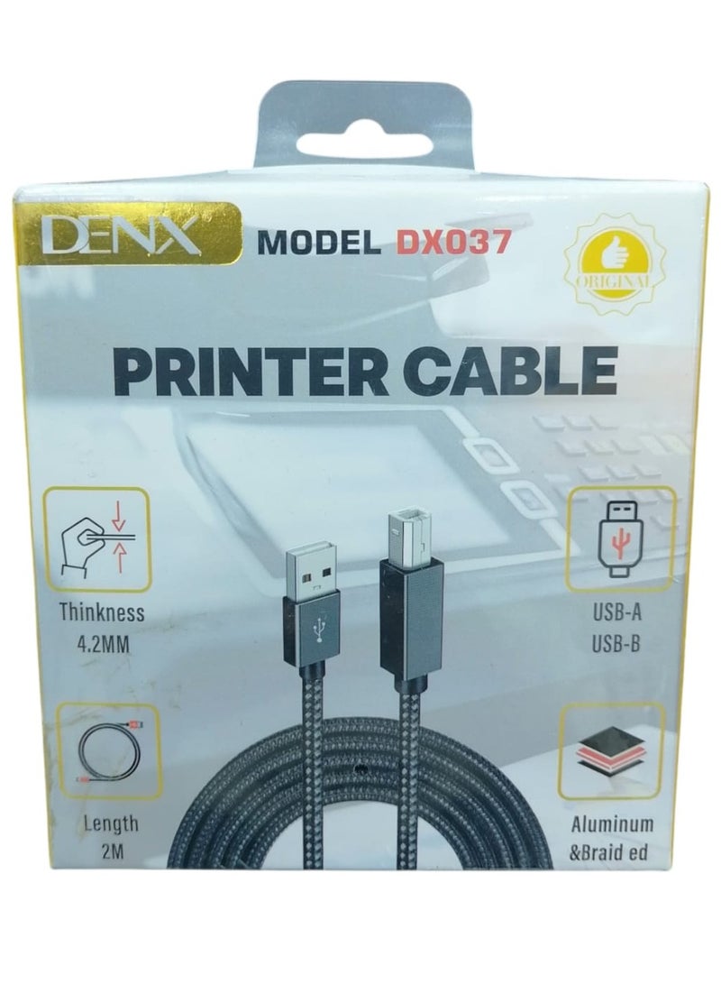 Denx Printer and Data Sync Cable Black Fabric 2 Meters  - Image 2