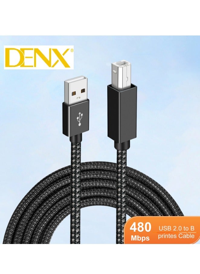 Denx Printer and Data Sync Cable Black Fabric 2 Meters  - Image 1