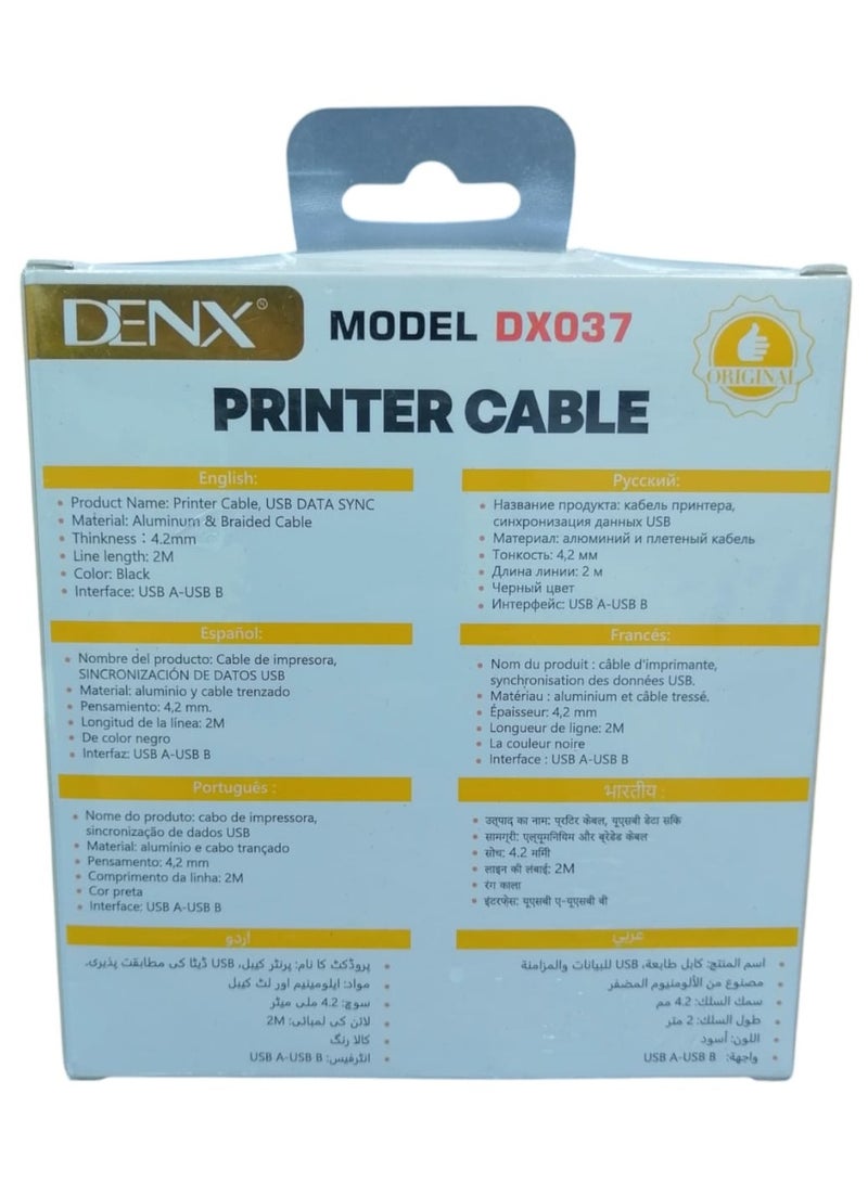 Denx Printer and Data Sync Cable Black Fabric 2 Meters  - Image 4