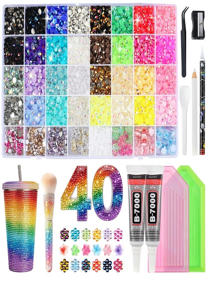 HANEVEAR 33000Pcs Jelly Rhinestones Bedazzling Kit, 32 Colors 3mm Resin Flatback Gems & 8 Cute Decorations, Bedazzler Kit with Jewelry Glue & Tools, Bedazzling for Diamond Art Crafting Book Nail Makeup - Image 1