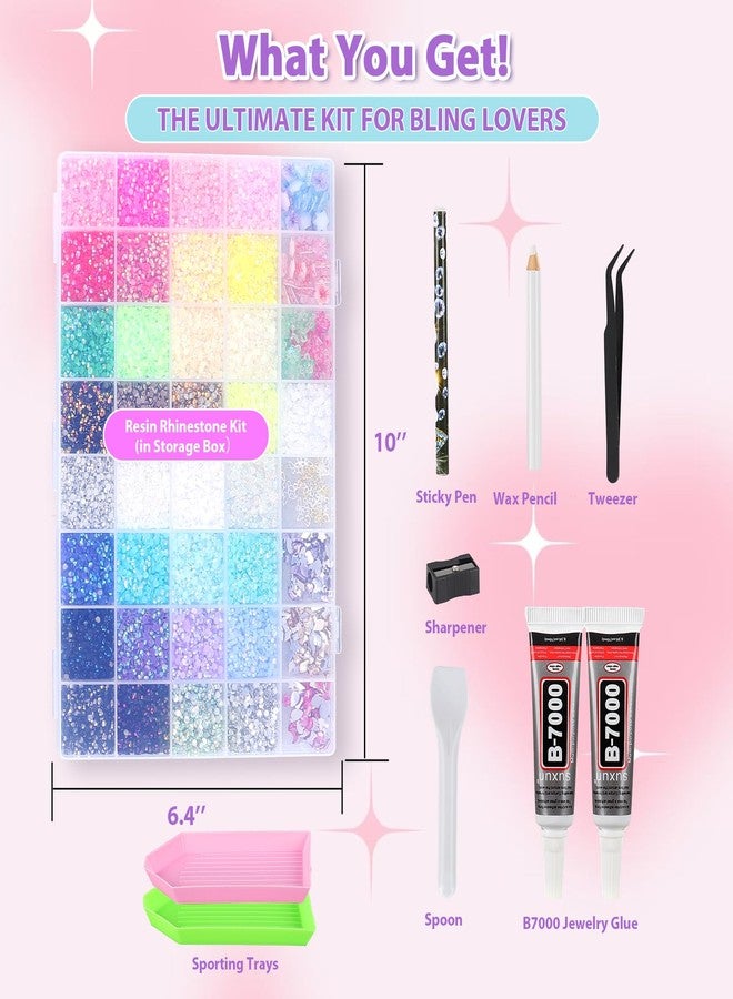 HANEVEAR 33000Pcs Jelly Rhinestones Bedazzling Kit, 32 Colors 3mm Resin Flatback Gems & 8 Cute Decorations, Bedazzler Kit with Jewelry Glue & Tools, Bedazzling for Diamond Art Crafting Book Nail Makeup - Image 5