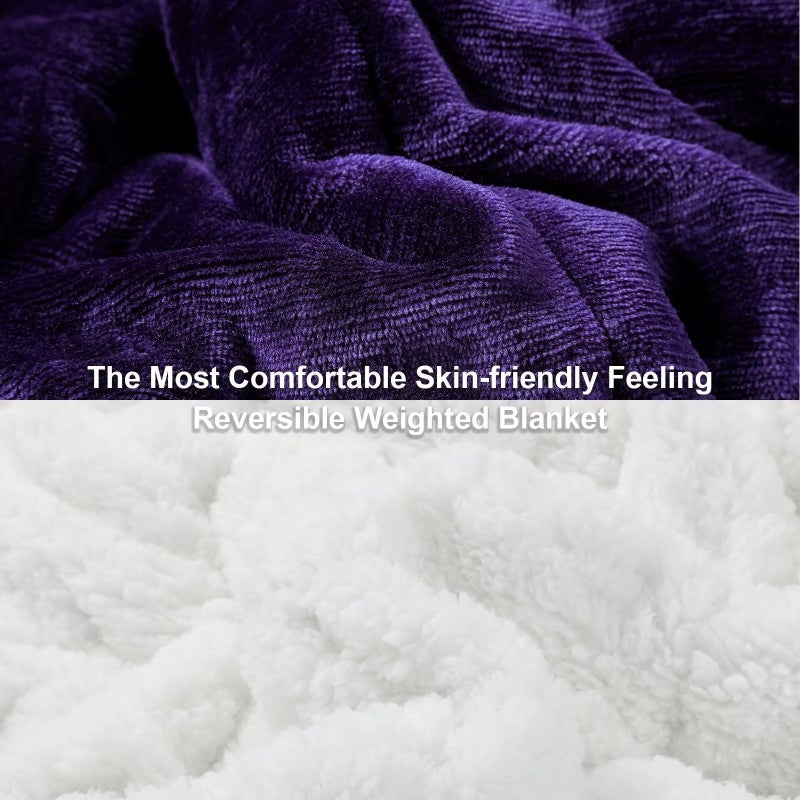 Alomidds Weighted Blanket Queen Size 15lbs 60 x 80 inches,Adult Weighted Blankets with Soft Plush Fleece,Fluffy Thick Warm Sherpa & Cozy Flannel Heavy Blanket for Sofa Bed,Purple - Image 2