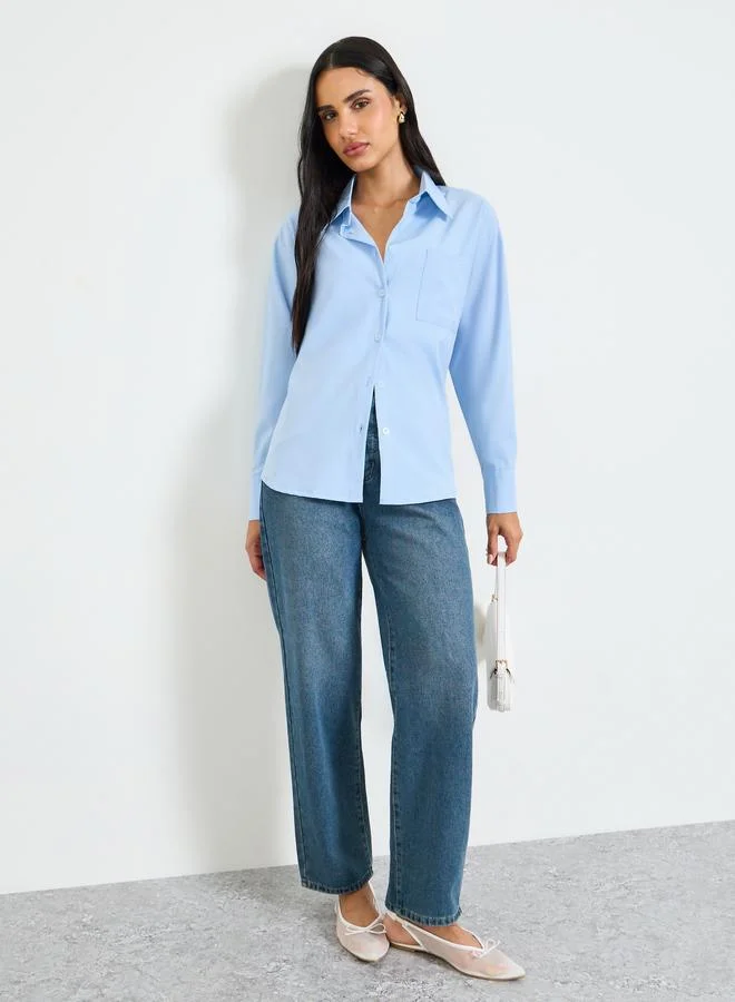 تايك تو Relaxed Fit Long Sleeve Blue Shirt