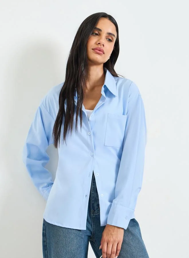 تايك تو Relaxed Fit Long Sleeve Blue Shirt