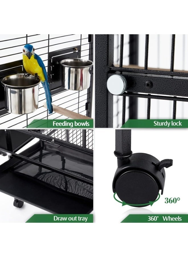 WALALLA Iron Standing Large Play Top Bird Cage – XL Ultra Wide Parrot Villa for African Grey, Quaker, Cockatiel, Conure & Lovebirds | Includes Removable Trays, Perches & Feeding Doors 173×81×76cm - Image 5