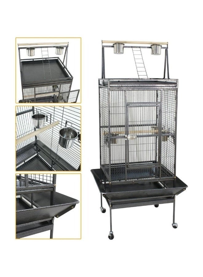 WALALLA Iron Standing Large Play Top Bird Cage – XL Ultra Wide Parrot Villa for African Grey, Quaker, Cockatiel, Conure & Lovebirds | Includes Removable Trays, Perches & Feeding Doors 173×81×76cm - Image 2